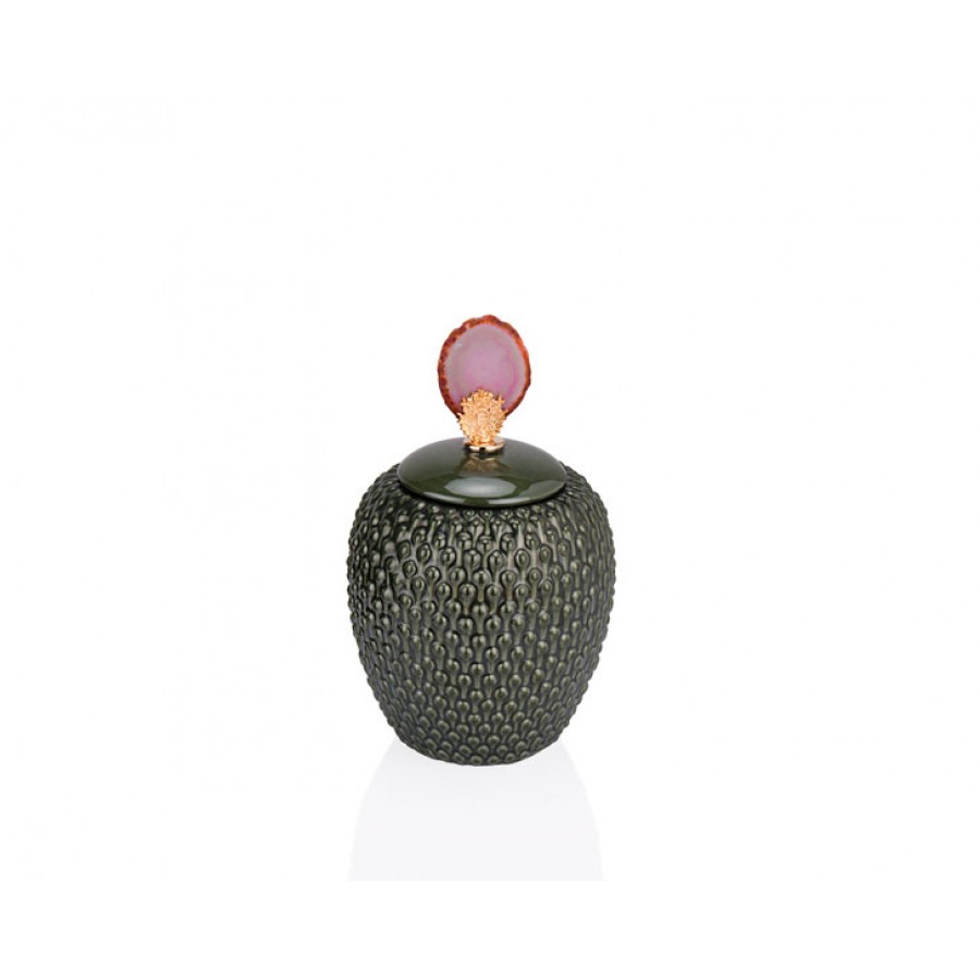 PR33-1001 - Pembe Kulplu Yeşil Dekoratif Kavanoz 18*30