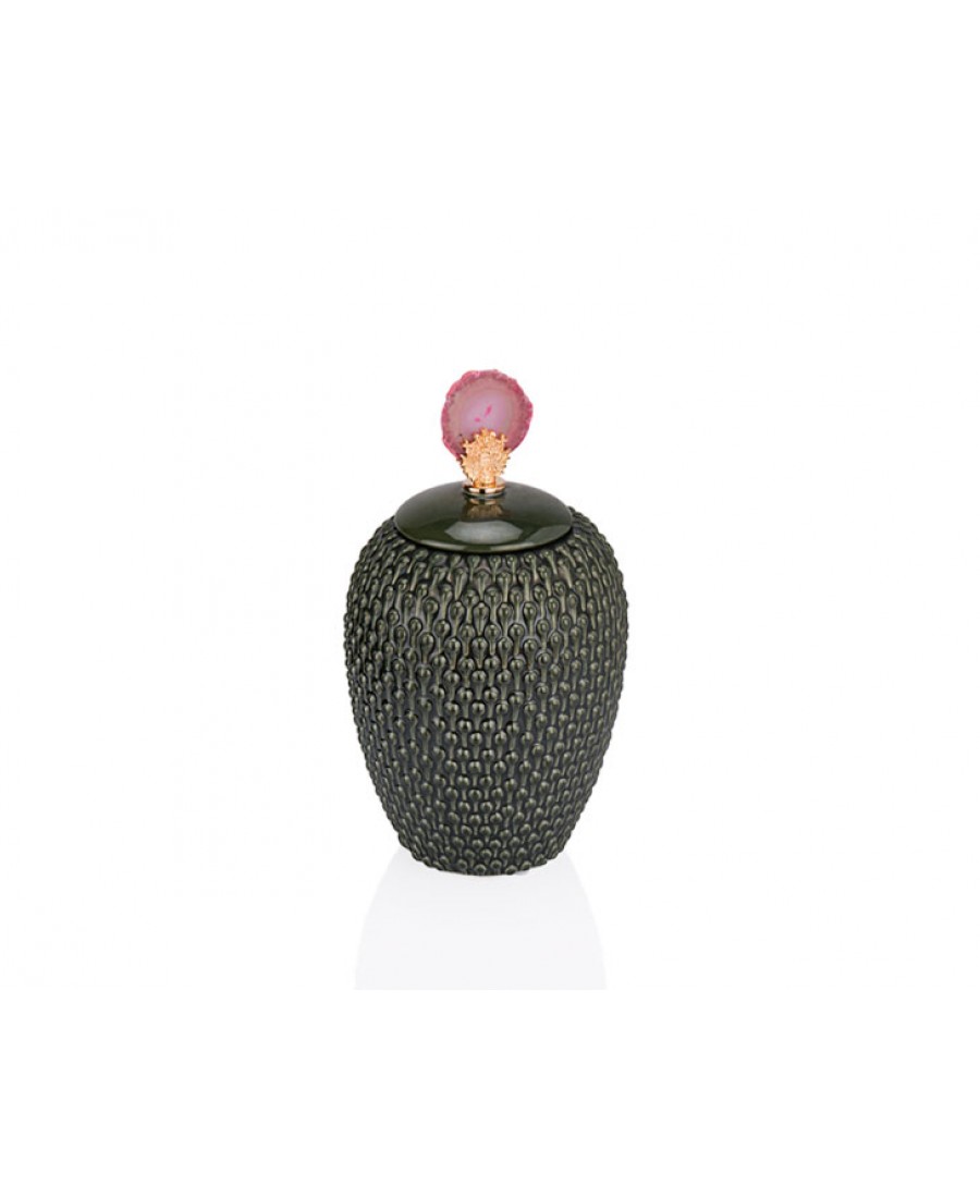 PR33-1002 - Pembe Kulplu Yeşil Dekoratif Kavanoz 18*35