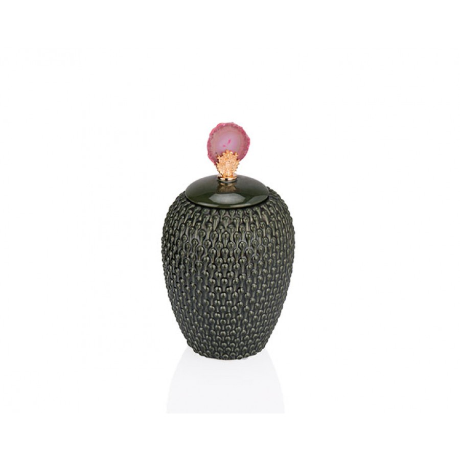 PR33-1002 - Pembe Kulplu Yeşil Dekoratif Kavanoz 18*35
