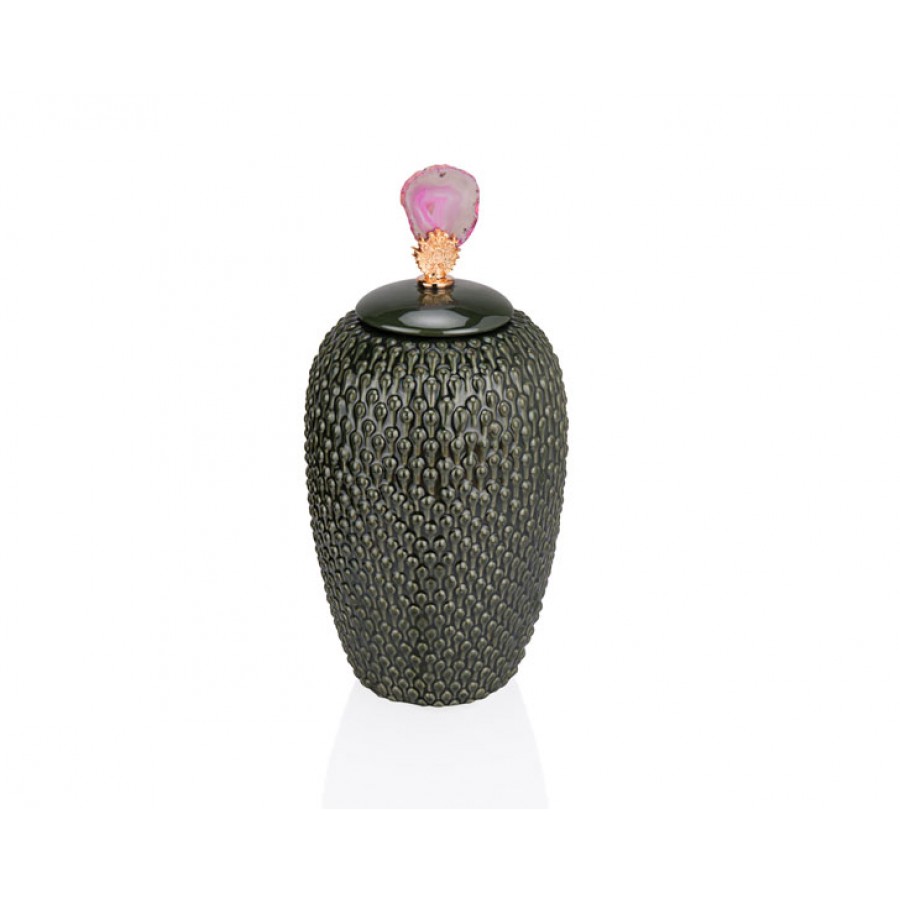 PR33-1003 - Pembe Kulplu Yeşil Dekoratif Kavanoz 19*40