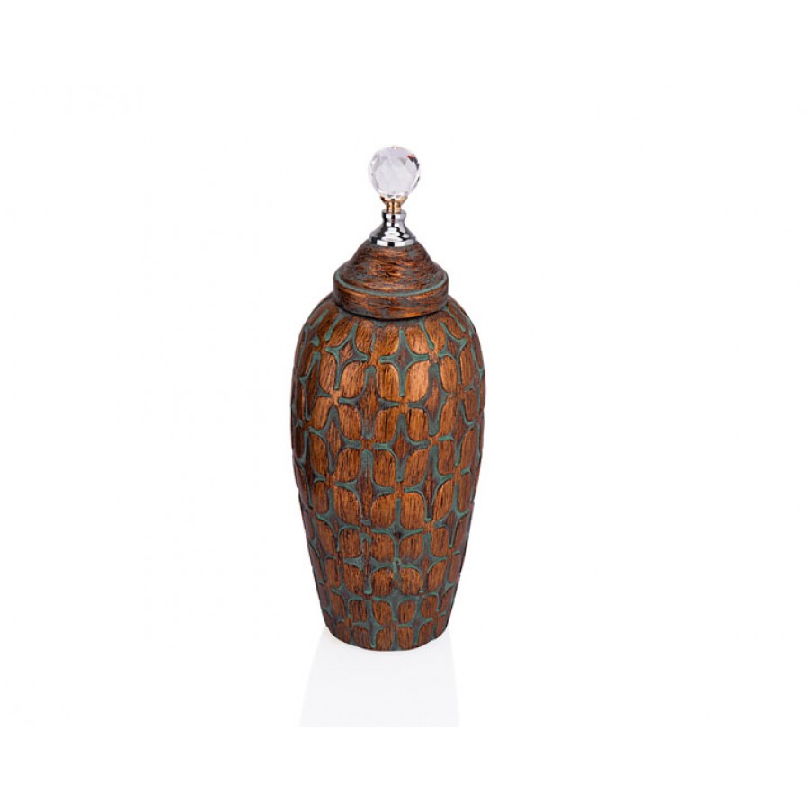 PR33-1009 - Kristal Kulplu Kahverengi Dekoratif Kavanoz 16*41