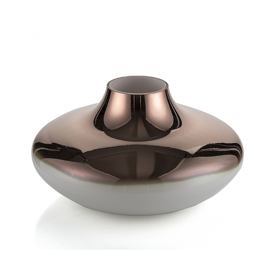 PR51-1023 - Beyaz-Bronz Yassı Vazo 19*15