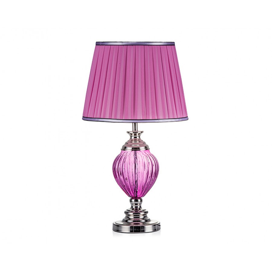PR57-1010 - Gümüş Ayaklı Lila Cam Gövdeli Pembe Abajur 65*37