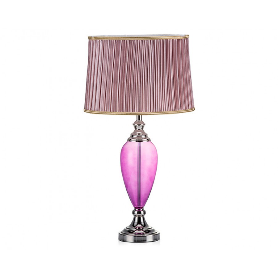 PR57-1014 - Gümüş Ayaklı Mor Cam Gövdeli Pembe Abajur 67*37
