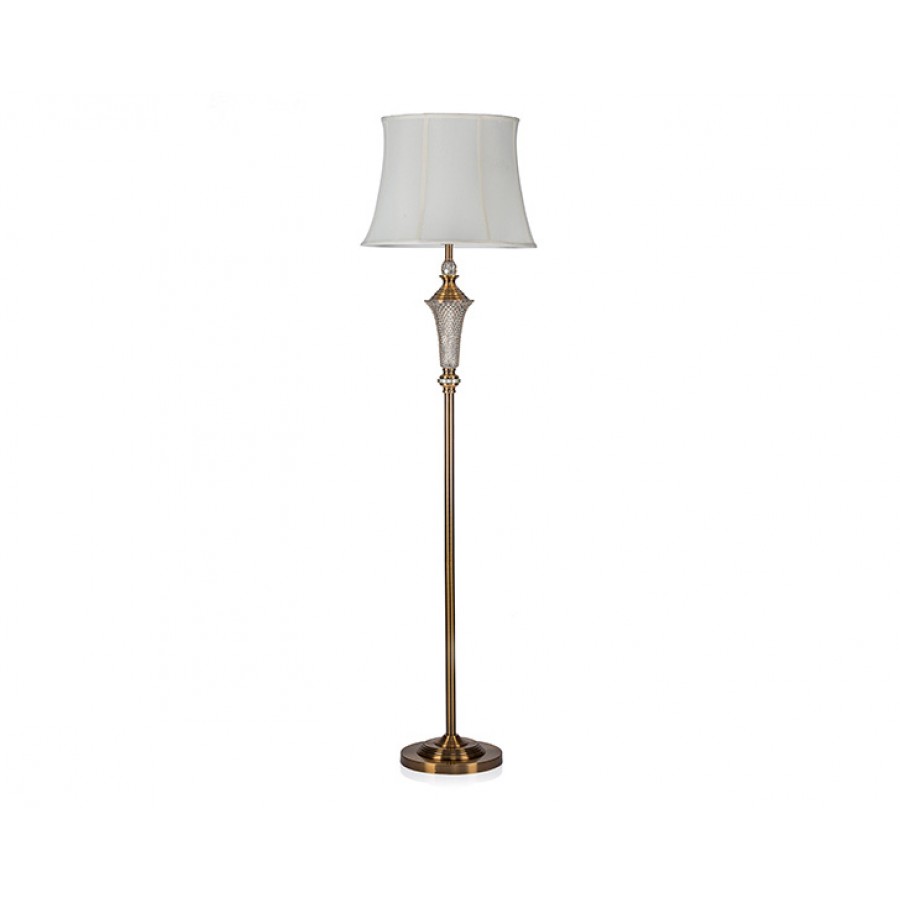 PR57-1023 - Bronz Ayaklı Kristal Gövdeli Beyaz Lambader 163*44
