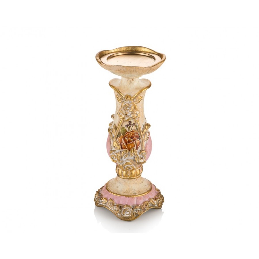 PR58-1023 - Altın-Pembe Çiçek Desenli Büyük Mumluk 36*12