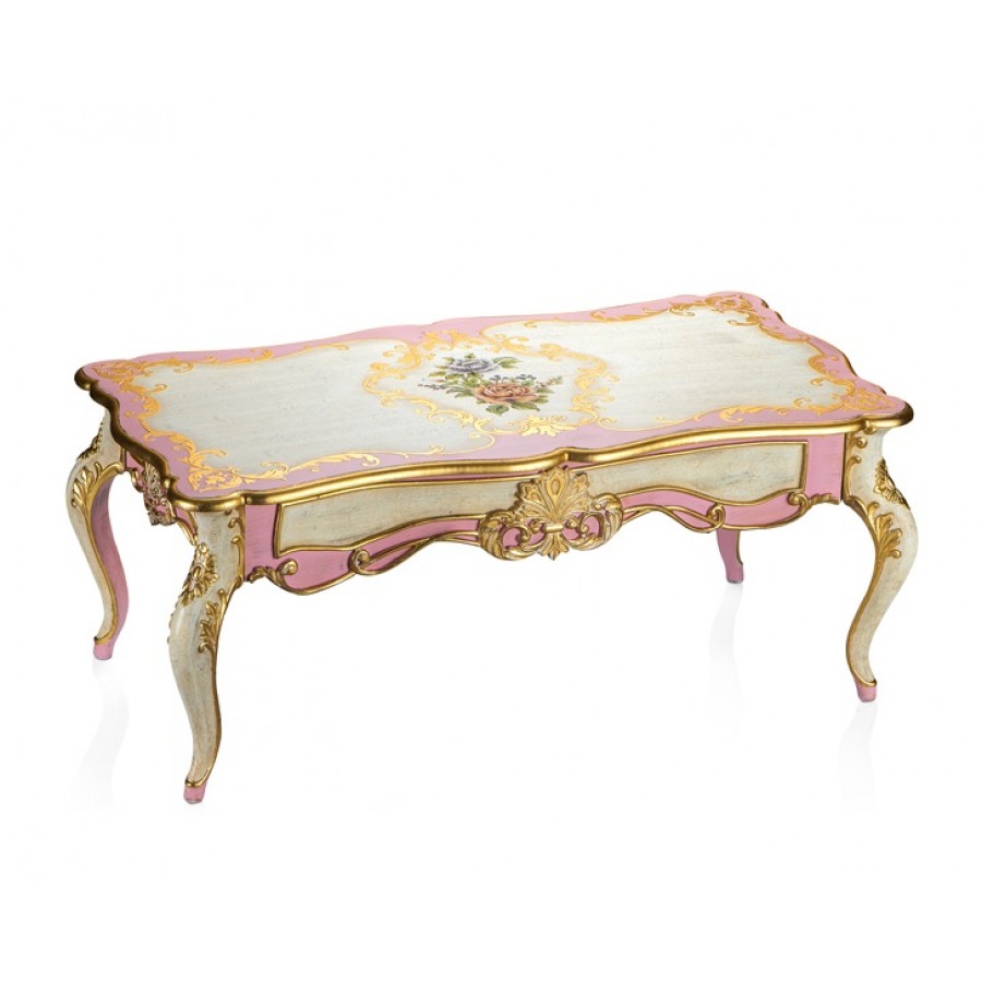 PR58-1037 - Altın-Pembe Çiçek Desenli Orta Sehpa 61*122