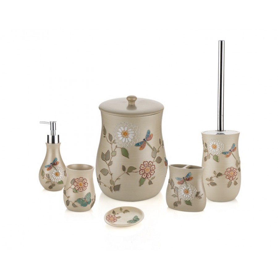 PR79-1008 - Krem Yusufçuk Desenli 6lı Banyo Seti